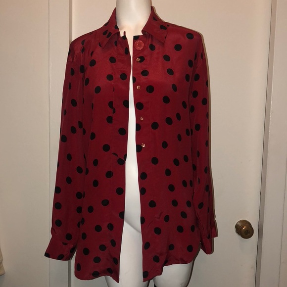 red top with black polka dots